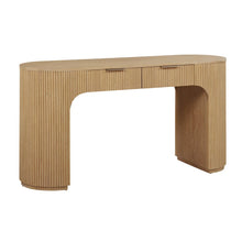 60" Wide Modern Fluted 2-Drawer Computer Desk Mid Century, Light Oak