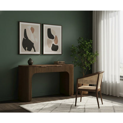 60" Wide Modern Fluted 2-Drawer Computer Desk Mid Century, Brown