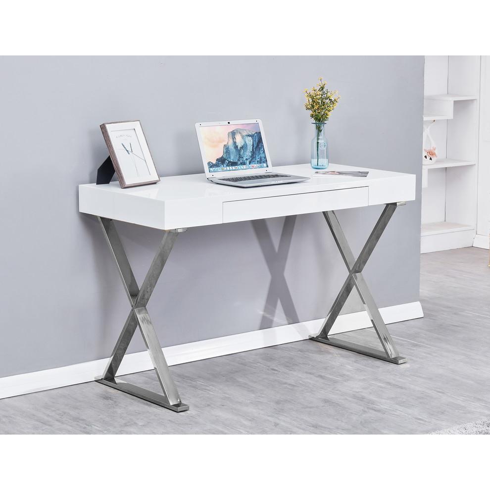 Modern Stainless Steel Frame Computer Desk - Silver High Gloss
