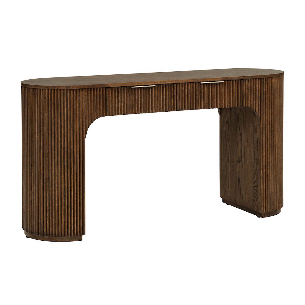 Quintet 60" Wide Modern Fluted 2-Drawer Computer Desk, Curved Design - Brown