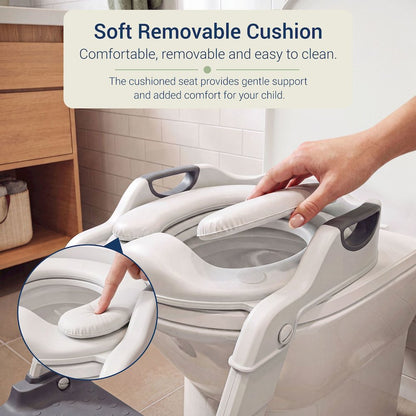 Toddler Potty Training Seat with Step Stool Ladder, Foldable, Grey