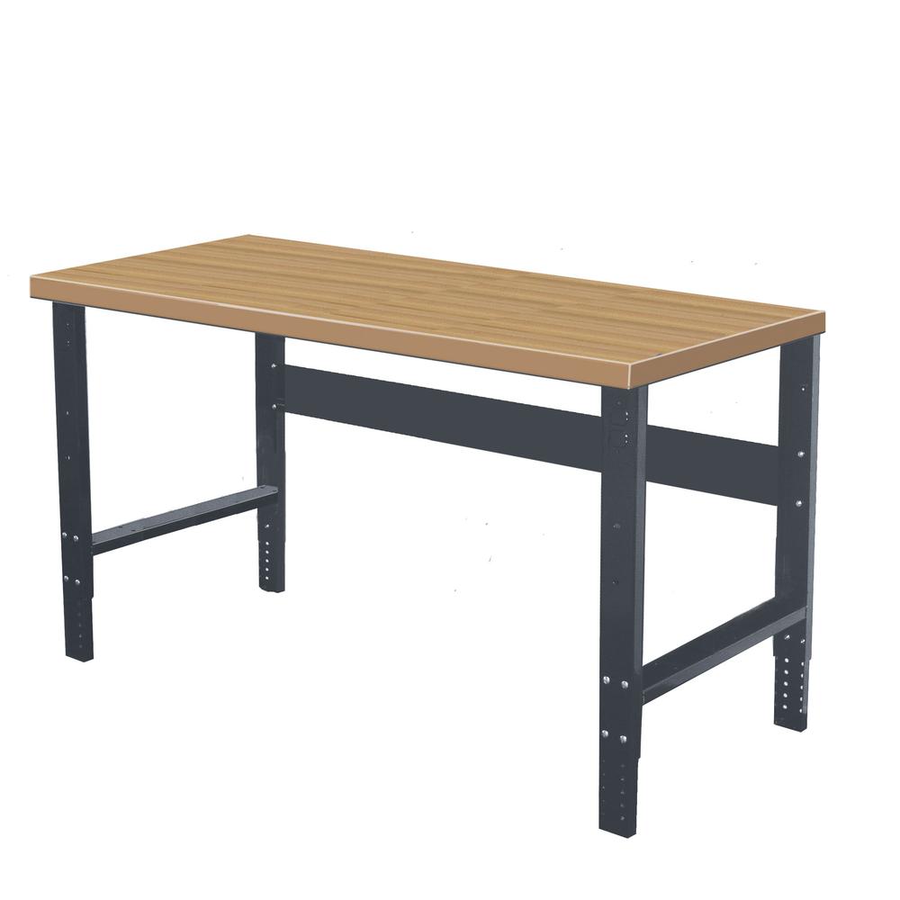 Adjustable Leg Workbench, 60"W x 30"D x 34"H, 708 Midnight Ebony, Includes Legs, Rear Stringer, Shop Top