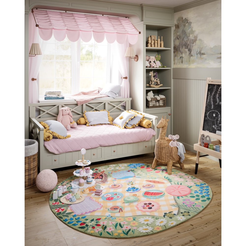 Playground Tea Party Green Kid Rug 6' X 6' Round