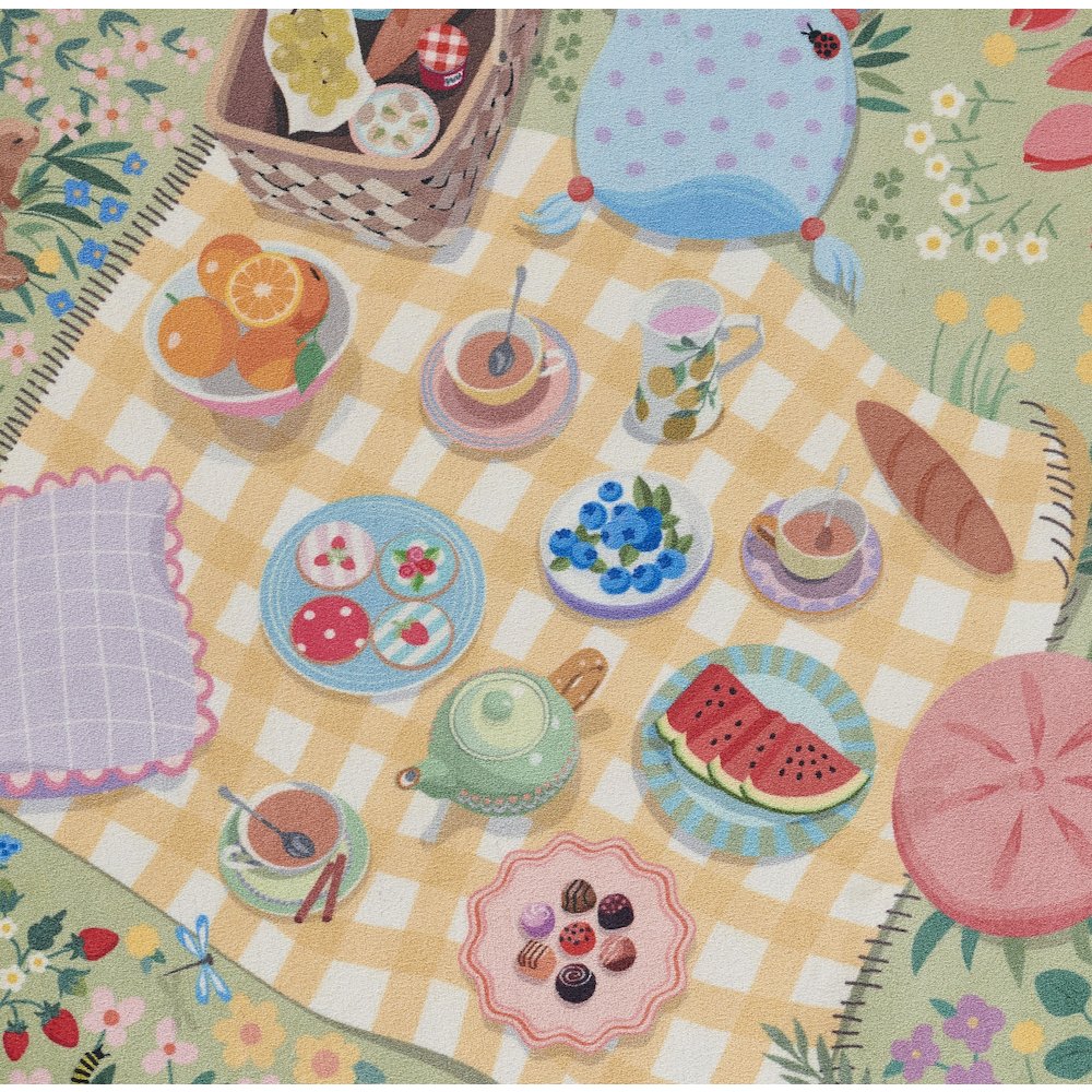 Playground Tea Party Green Kid Rug 6' X 6' Round