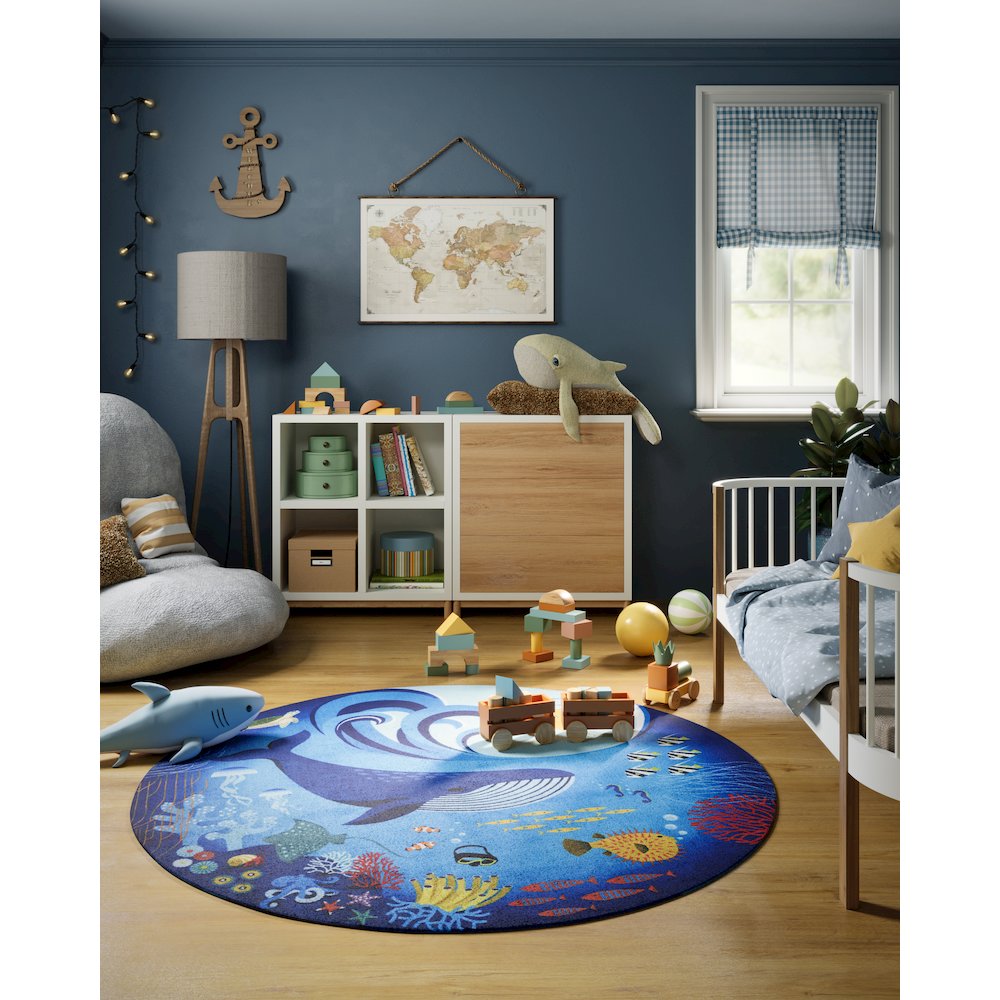 Playground Ocean Blue Kid Rug 6' X 6' Round