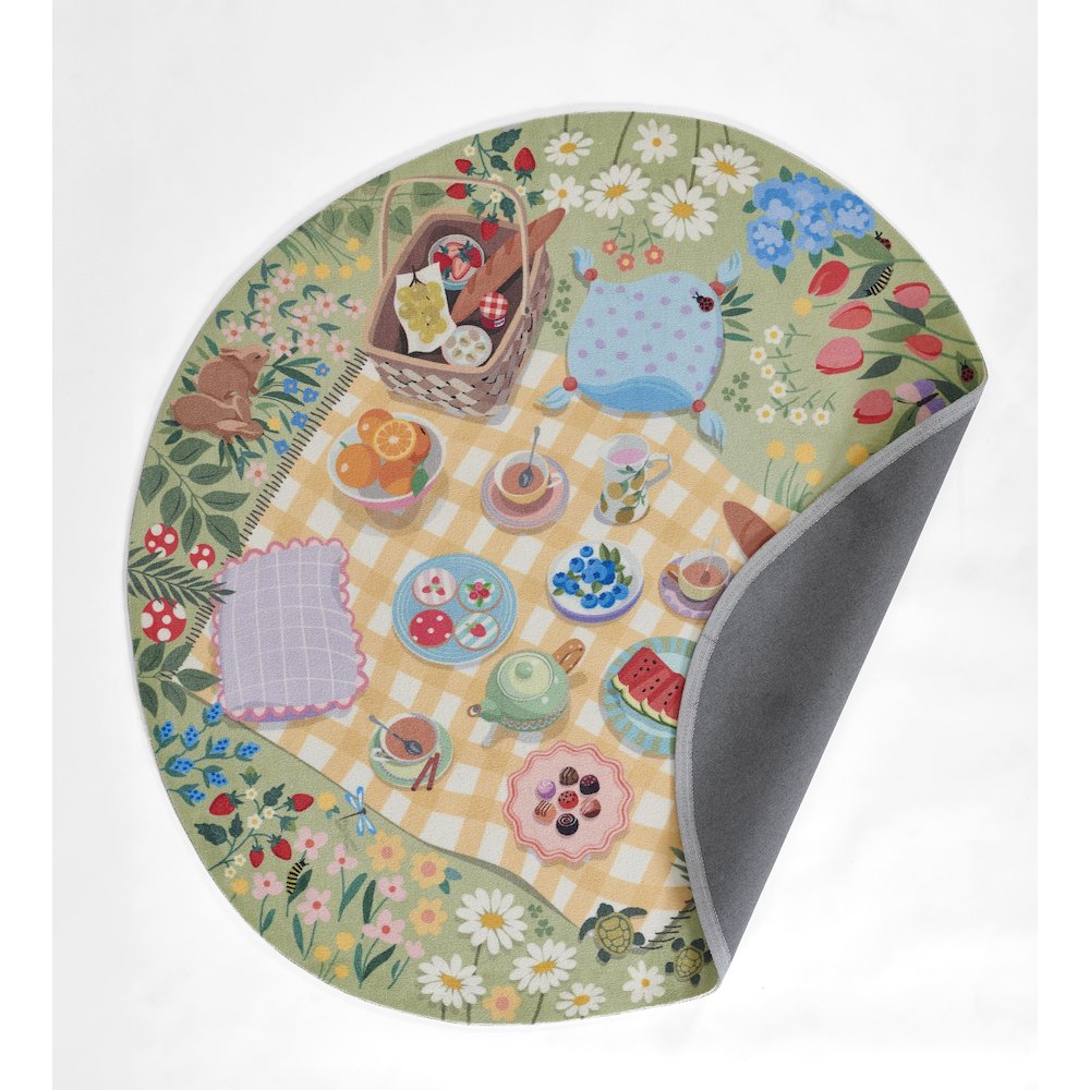 Playground Tea Party Green Kid Rug 4' X 4' Round