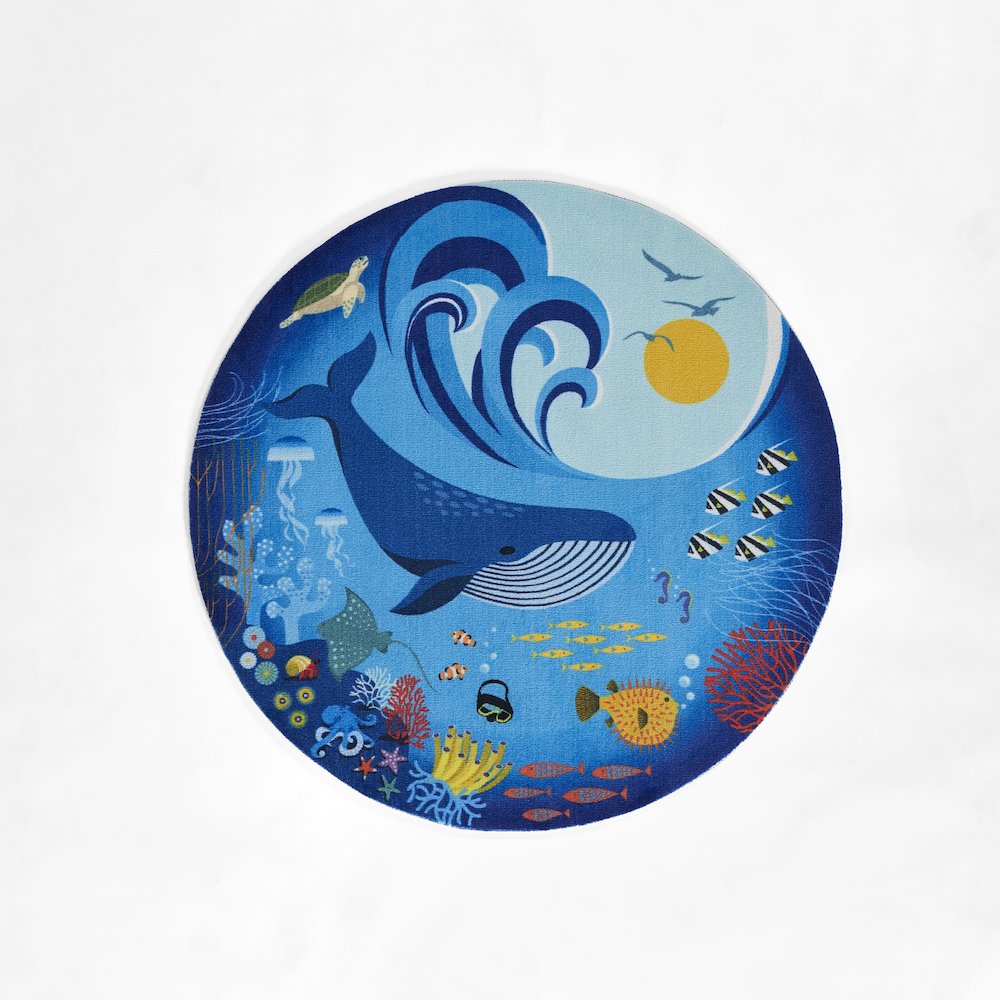 Playground Ocean Blue Kid Rug 4' X 4' Round
