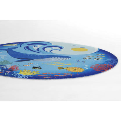 Playground Ocean Blue Kid Rug 4' X 4' Round
