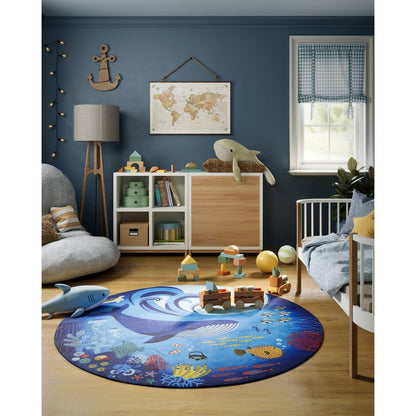 Playground Ocean Blue Kid Rug 4' X 4' Round