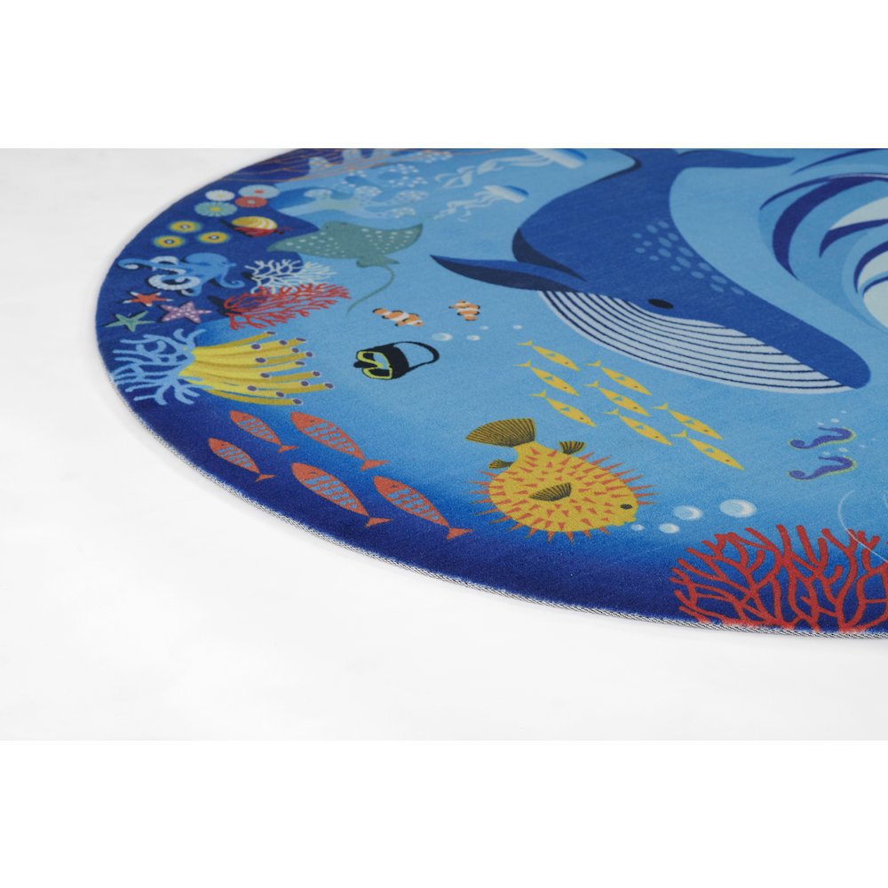 Playground Ocean Blue Kid Rug 4' X 4' Round