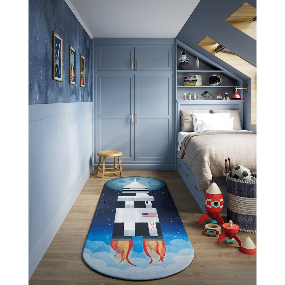 Playground Rocket Blue Kid Rug 2'4" X 7'7"