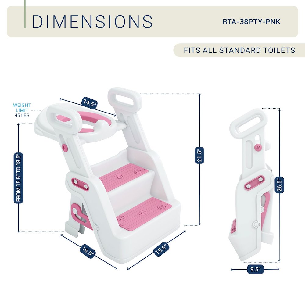 Toddler Potty Training Seat with Step Stool Ladder and Handles, Pink