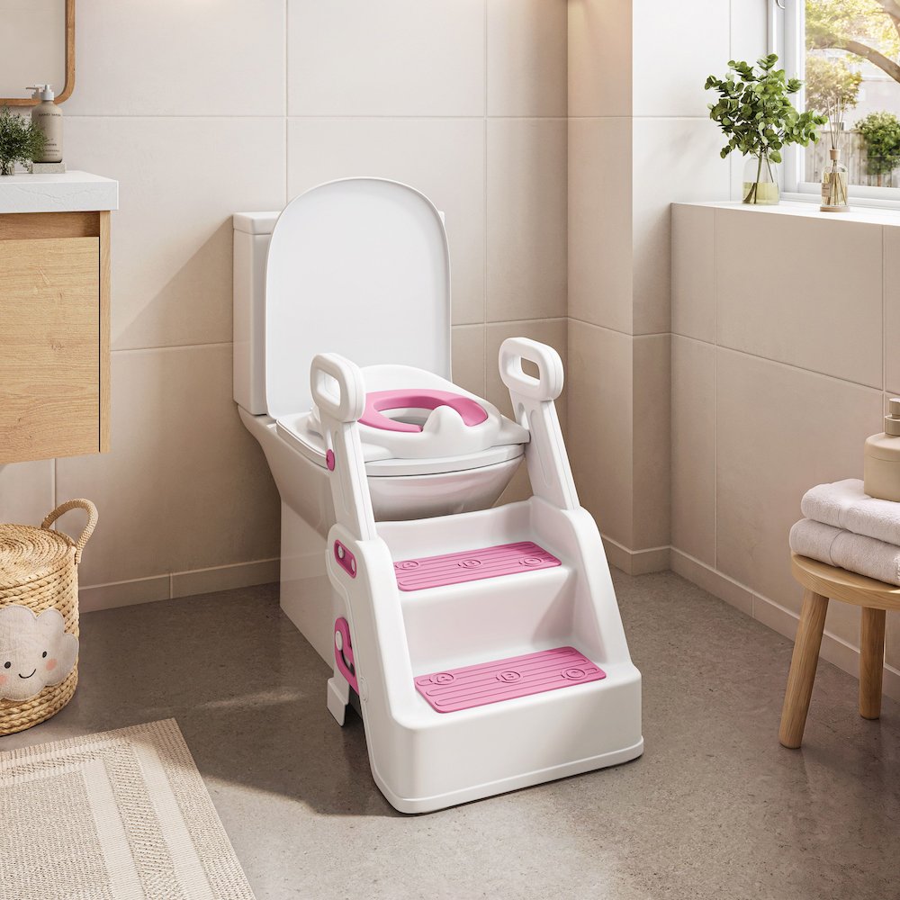 Toddler Potty Training Seat with Step Stool Ladder and Handles, Pink