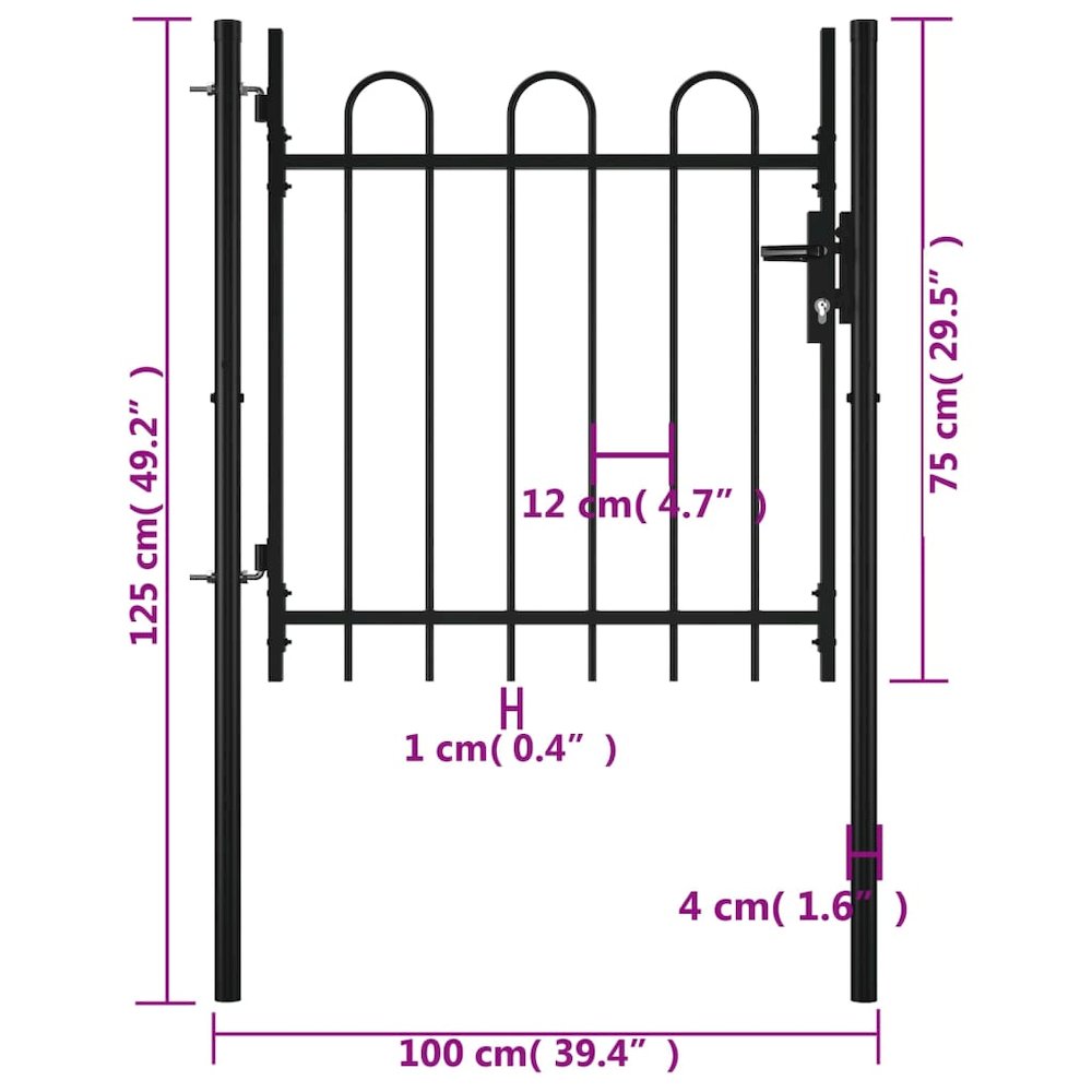 vidaXL Single Door Fence Gate with Hoop Top 39.4" x 29.5"