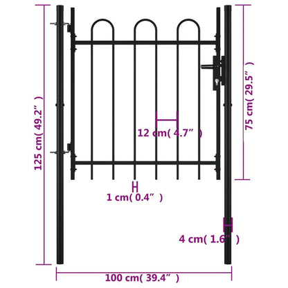 vidaXL Single Door Fence Gate with Hoop Top 39.4" x 29.5"