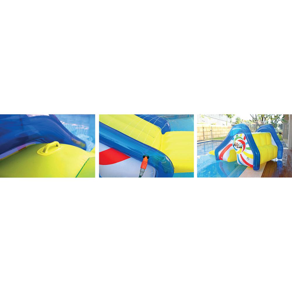 Yellow and Blue Pool Side Slide With an Attached Sprayer 98-Inches