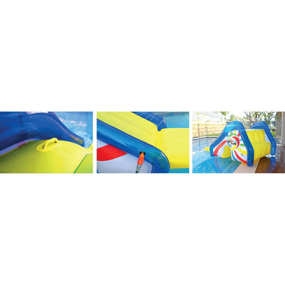 Yellow and Blue Pool Side Slide With an Attached Sprayer 98-Inches