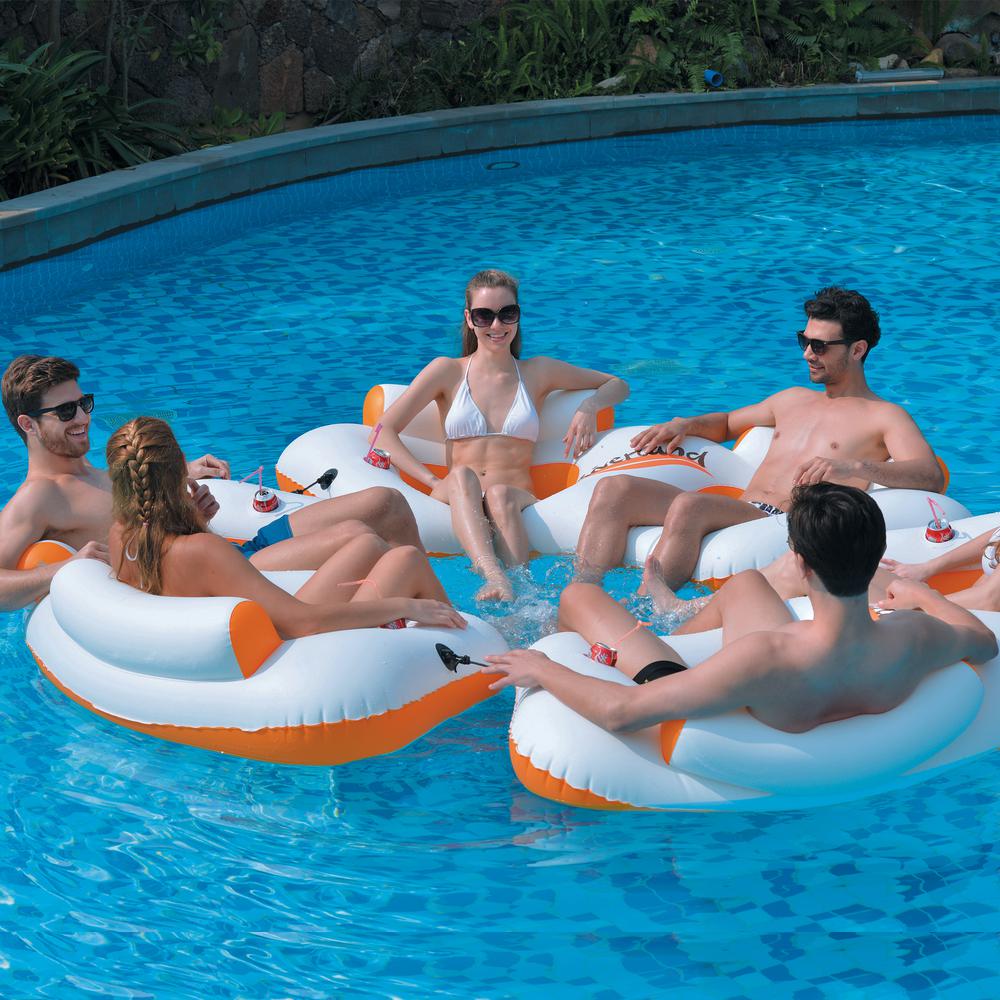 Inflatable Orange and White River Land Two Swimming Pool Sofa 85-Inch
