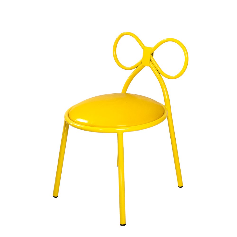 Set Of 4 Metal Kids Bow Chair With Yellow Vinyl Seat Cushion