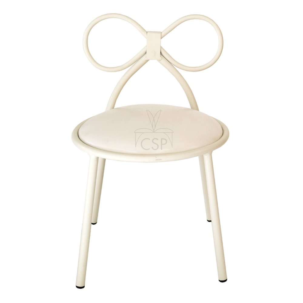 Metal Kids Bow Chair metal  - White with White Cushion - Gloss