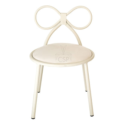 Metal Kids Bow Chair metal  - White with White Cushion - Gloss