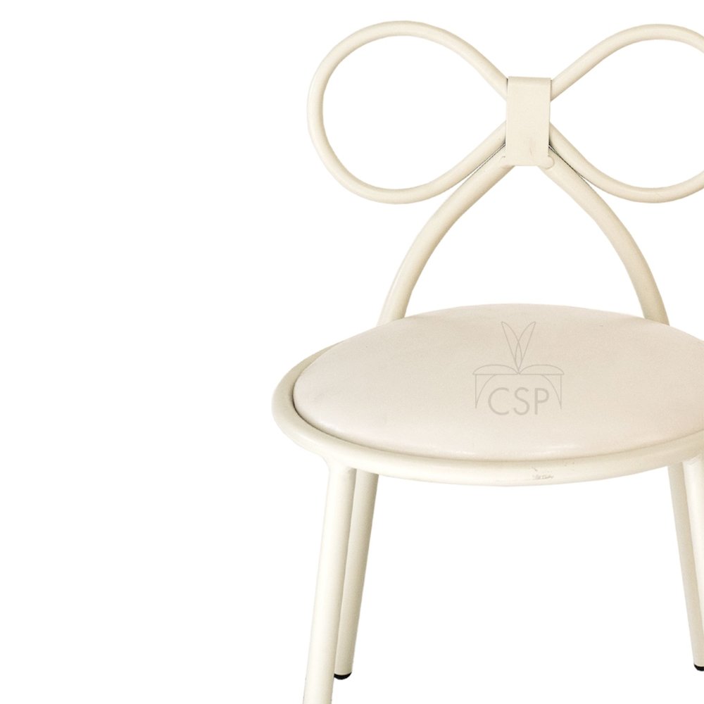 Metal Kids Bow Chair metal  - White with White Cushion - Gloss