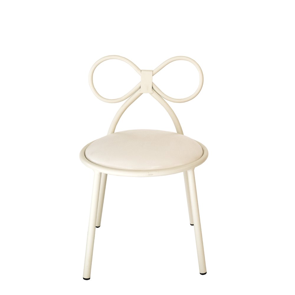 Set Of 4 Metal Kids Bow Chair With White Vinyl Seat Cushion