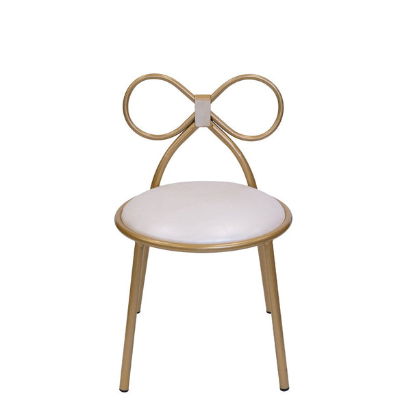 Set Of 1 Metal Kids Bow Chair With Gold Vinyl Seat Cushion
