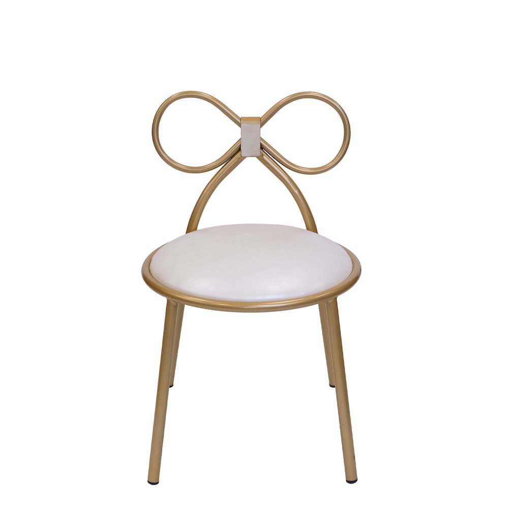 Set Of 1 Metal Kids Bow Chair With Gold Vinyl Seat Cushion