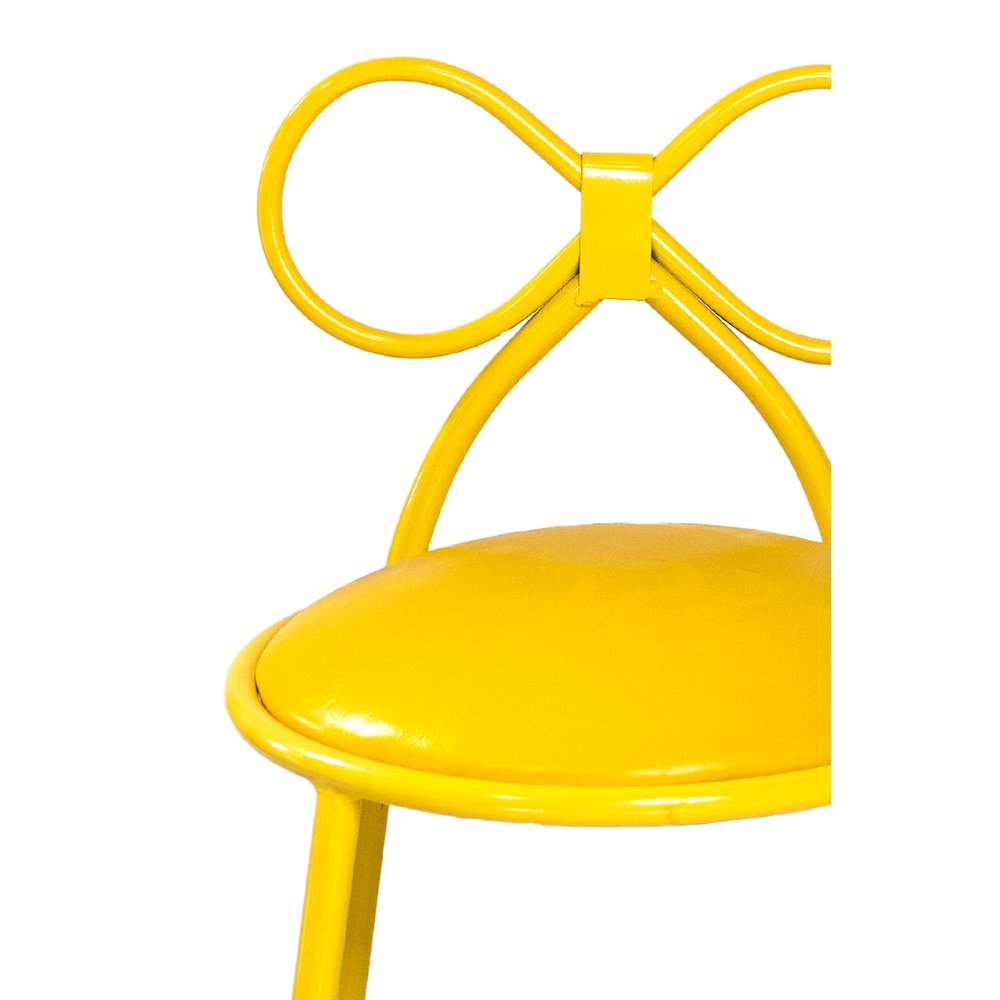 Set Of 4 Metal Kids Bow Chair With Yellow Vinyl Seat Cushion