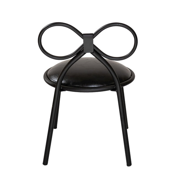 Set Of 1 Metal Kids Bow Chair With Black Vinyl Seat Cushion