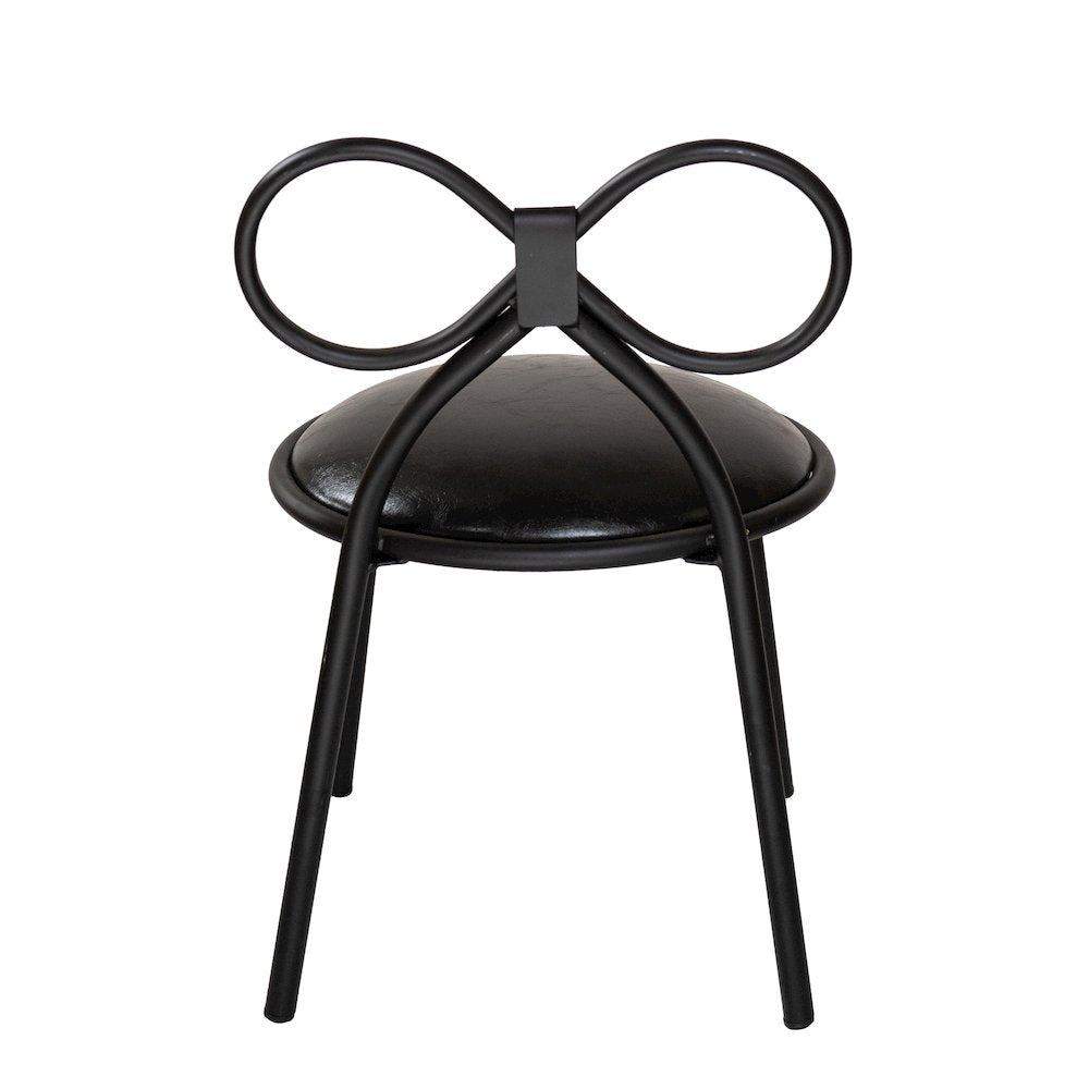 Set Of 1 Metal Kids Bow Chair With Black Vinyl Seat Cushion