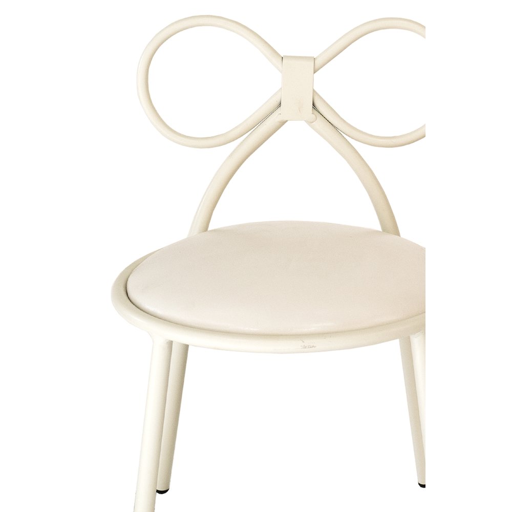 Set Of 4 Metal Kids Bow Chair With White Vinyl Seat Cushion