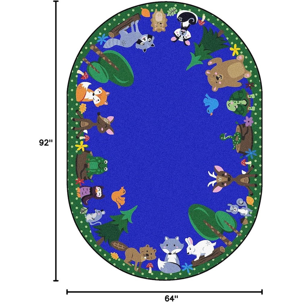 Kid Essentials Animals Among Us 5'4" x 7'8" Oval Area Rug in Color Multi