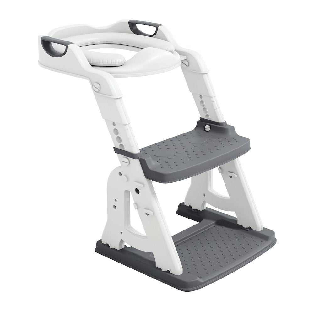 Toddler Potty Training Seat with Step Stool Ladder, Foldable, Grey