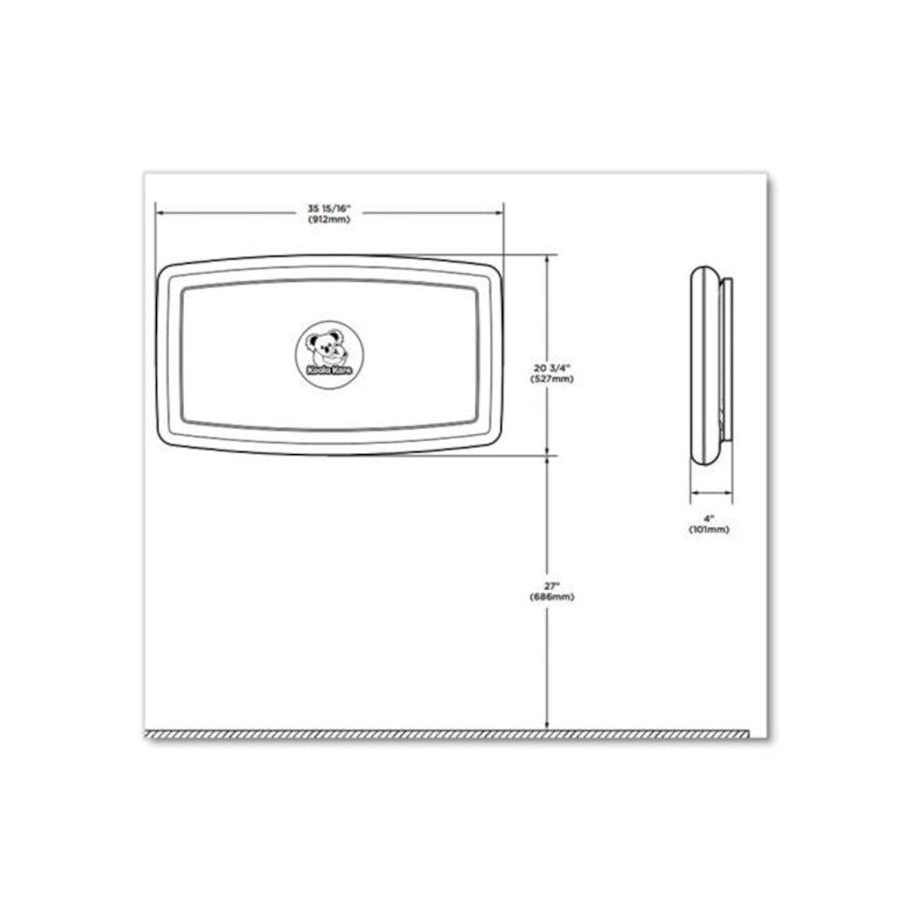 Baby Changing Station, Wall Horizontal Mount, 36.5 x 21.25, Gray