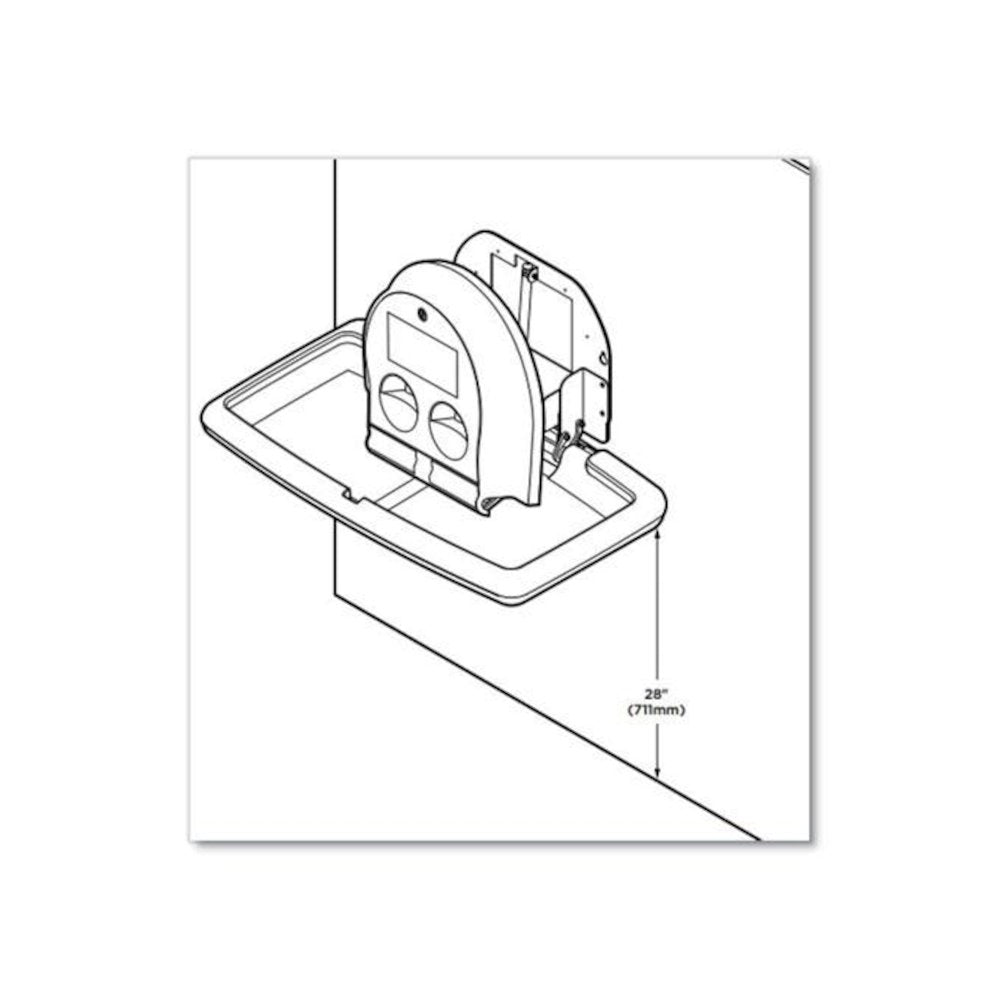 Baby Changing Station, Wall Horizontal Mount, 36.5 x 21.25, Gray