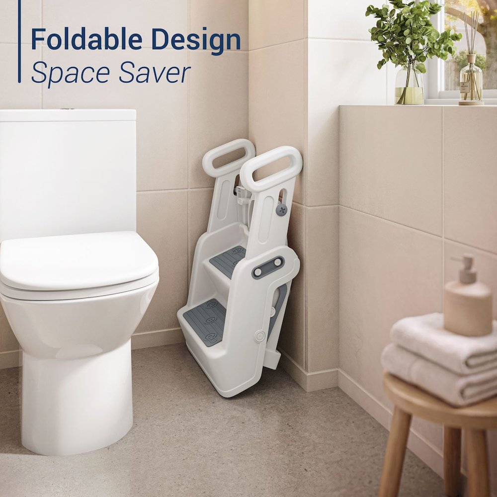 Toddler Potty Training Seat with Step Stool Ladder and Handles, Grey