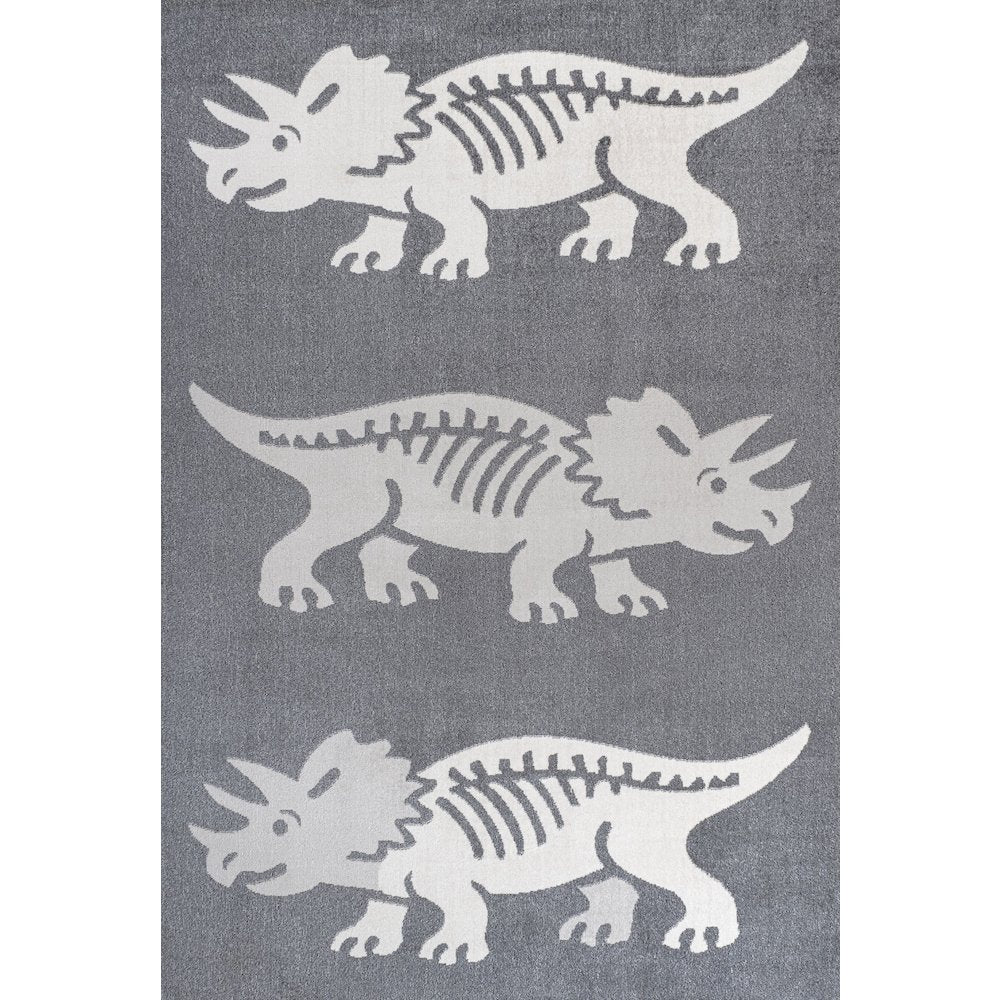 Trike Triceratops Kids Washable Dark Gray/Cream 4 ft. x 6 ft. Area Rug