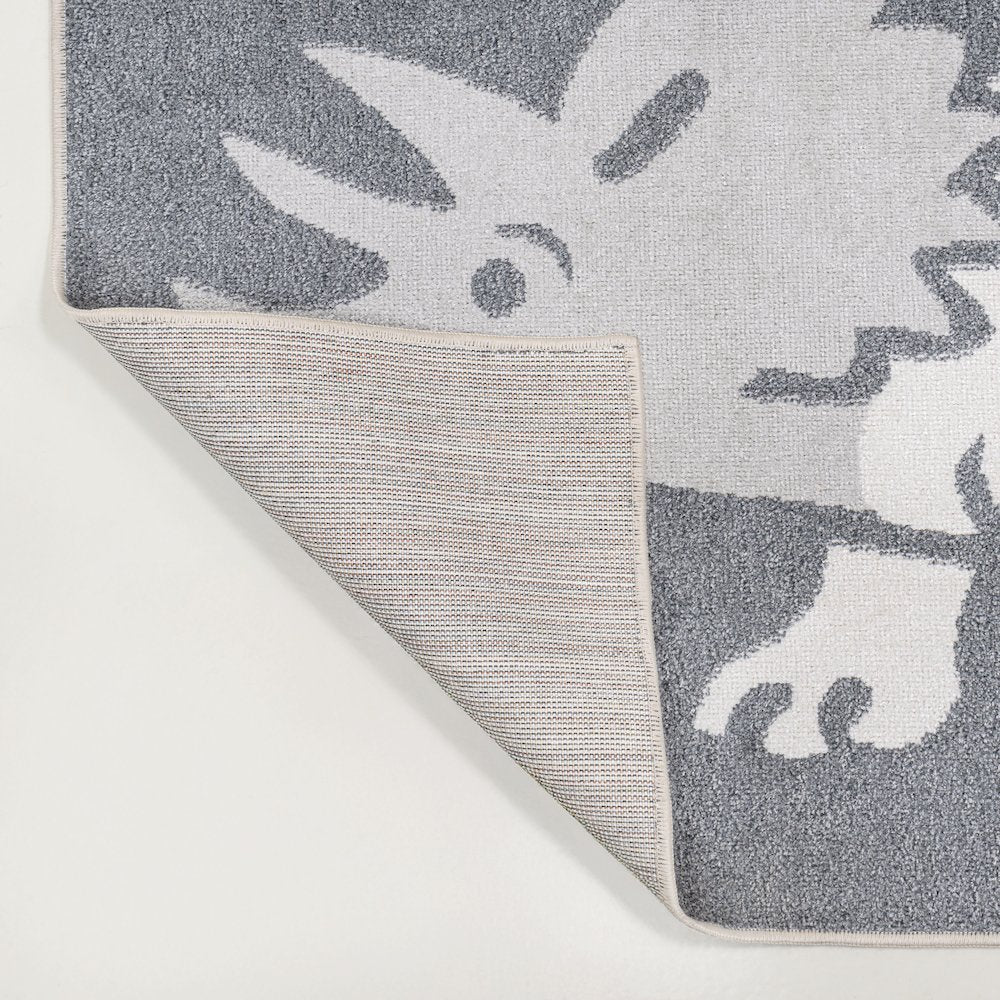 Trike Triceratops Kids Washable Dark Gray/Cream 4 ft. x 6 ft. Area Rug