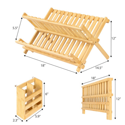 Arlen Bamboo Foldable 2-Tier Dish Drying Rack, Natural