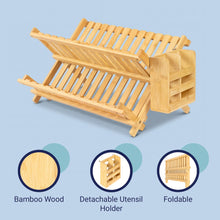 Arlen Bamboo Foldable 2-Tier Dish Drying Rack, Natural