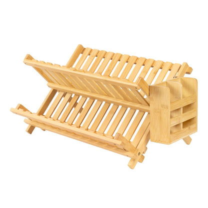 Arlen Bamboo Foldable 2-Tier Dish Drying Rack, Natural