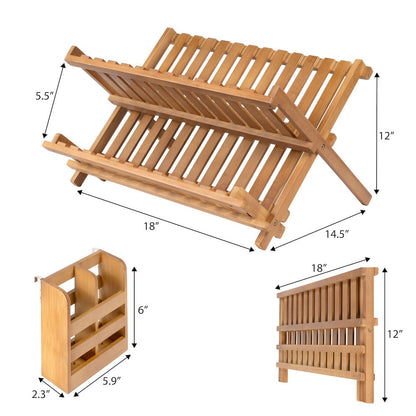 Arlen Bamboo Foldable 2-Tier Dish Drying Rack, Brown