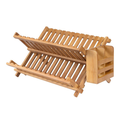 Arlen Bamboo Foldable 2-Tier Dish Drying Rack, Brown