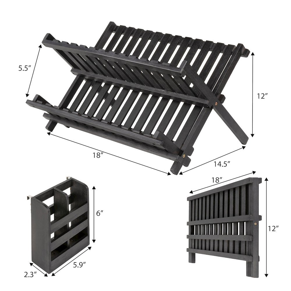 Arlen Bamboo Foldable 2-Tier Dish Drying Rack, Black
