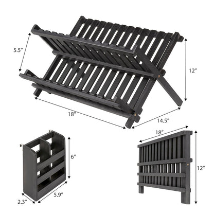 Arlen Bamboo Foldable 2-Tier Dish Drying Rack, Black