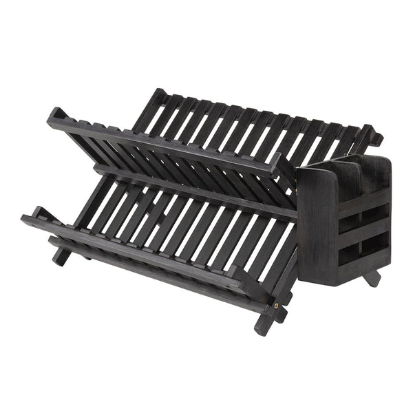 Arlen Bamboo Foldable 2-Tier Dish Drying Rack, Black