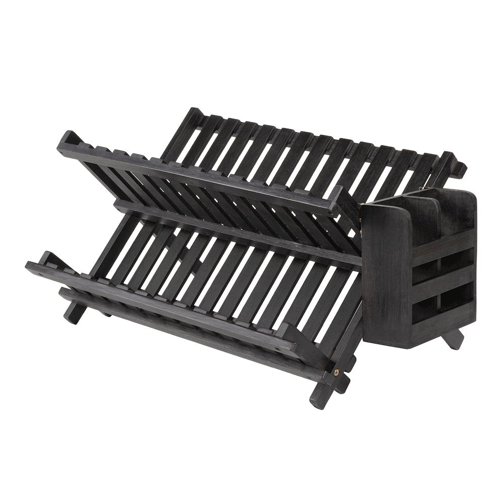 Arlen Bamboo Foldable 2-Tier Dish Drying Rack, Black