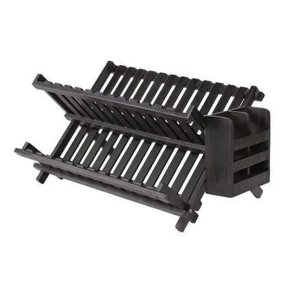 Arlen Bamboo Foldable 2-Tier Dish Drying Rack, Black